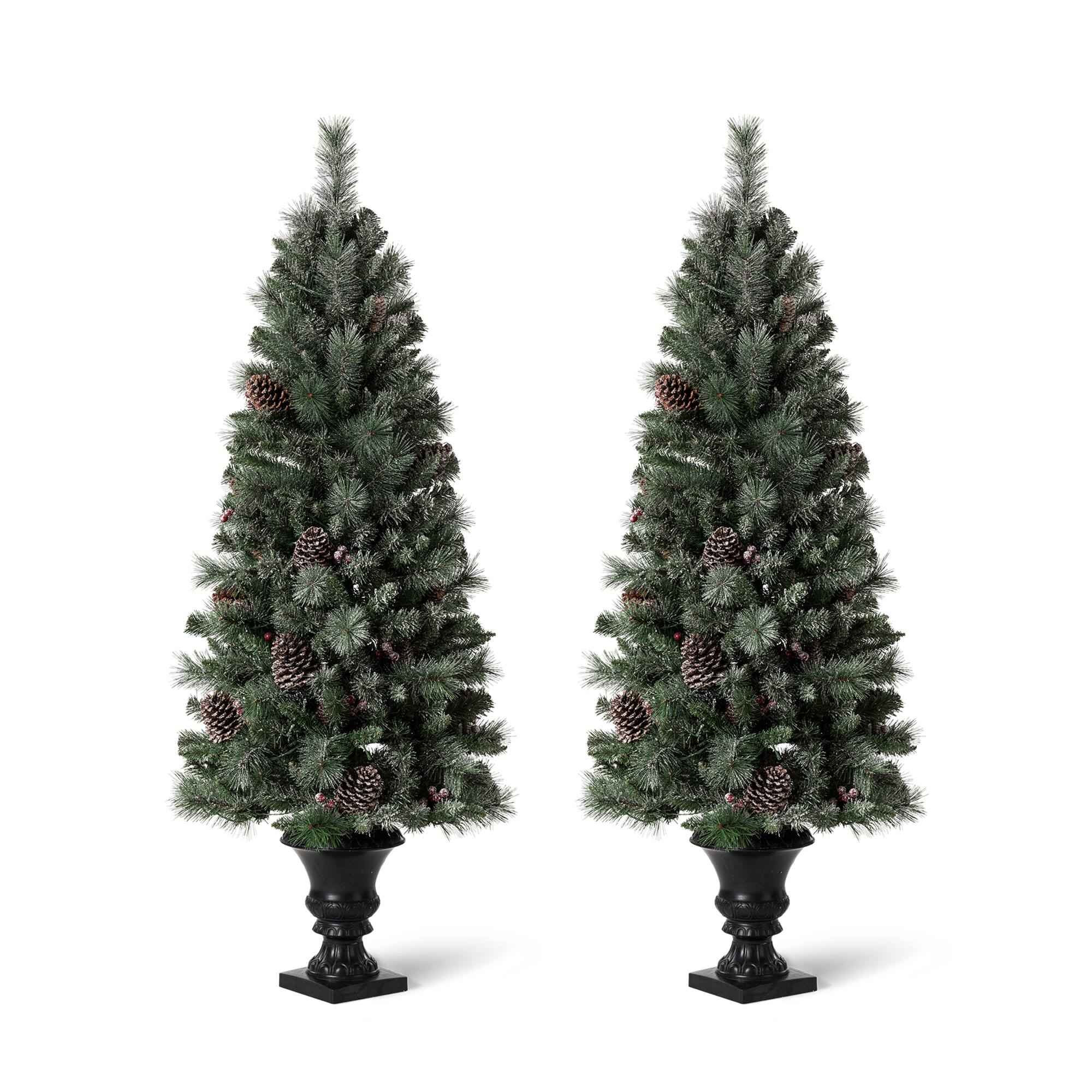 5ft. Pre-Lit Flocked Pine Artificial Christmas Tree, Warm White Lights, 2ct.